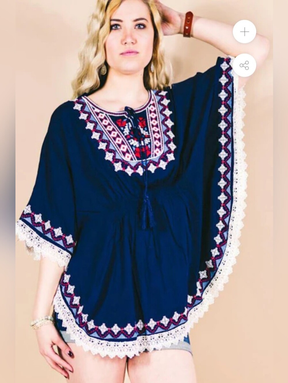 Navy Embroidered Boho Dress/Coverup O/S